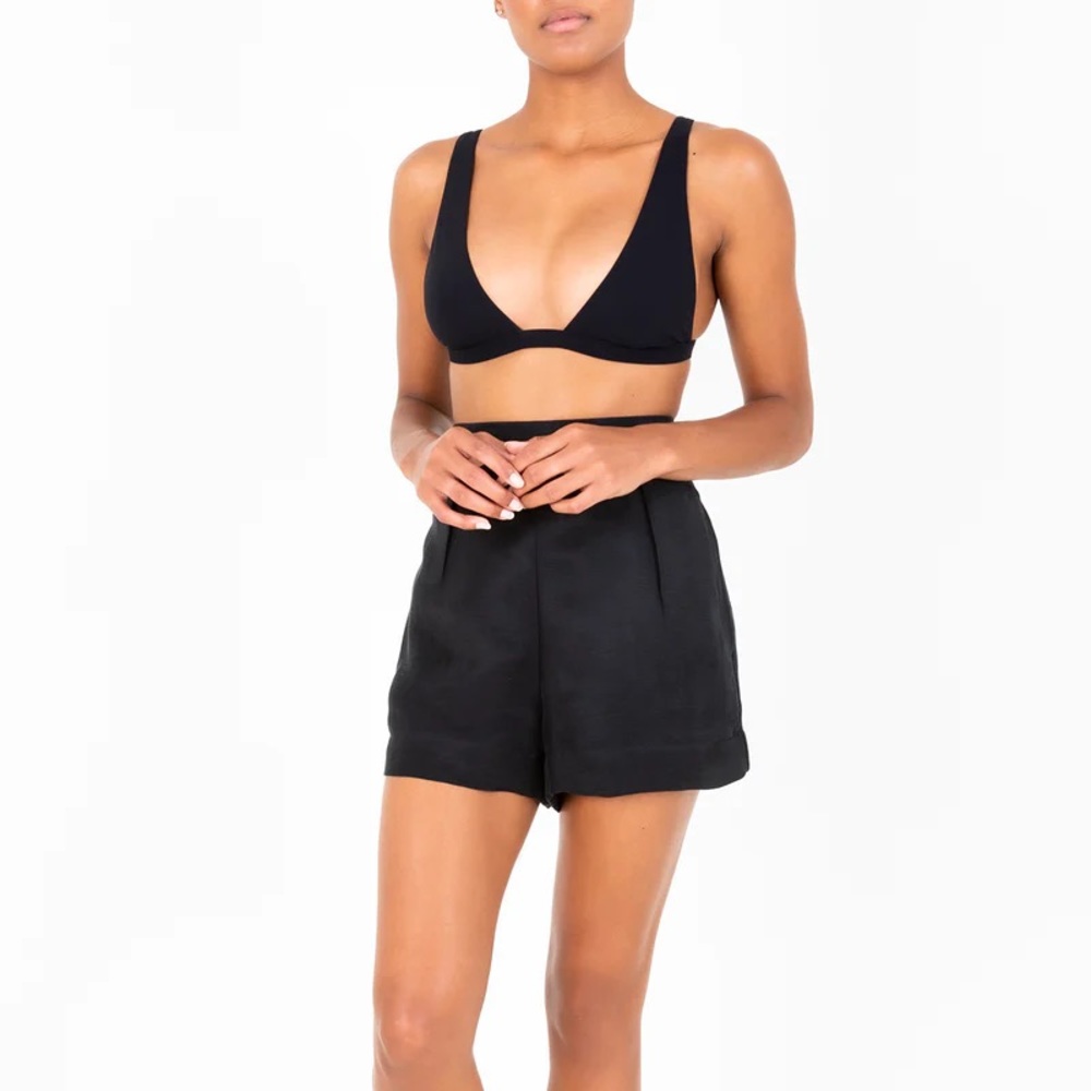 Anemos The High Waist Short Short In Cupro Linen - Black - Size Medium
